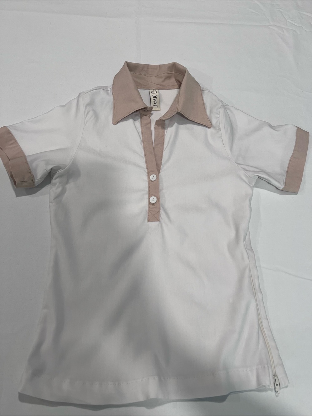 White Polo Top with Beige Trim